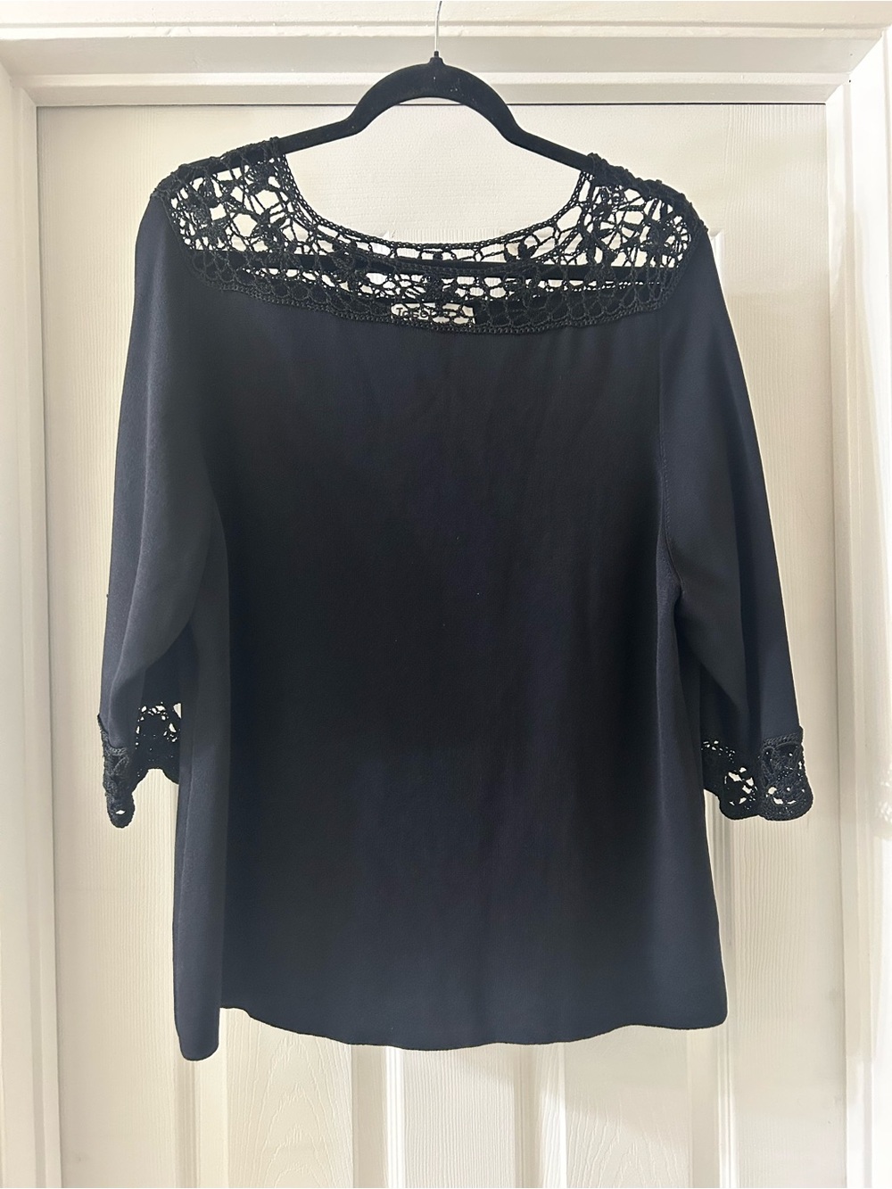 Joseph Black Crochet Yoke & Cuff Tunic